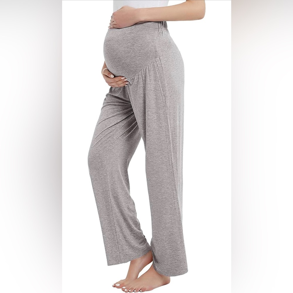 NWT Womens Maternity Pants Long Over The Belly Pregnancy Sweatpants Wide Leg/M
